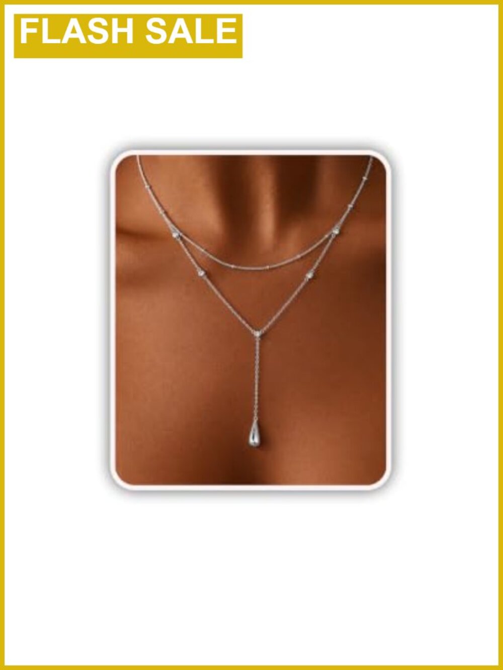 Layered Necklace Set Water Droplet Pendant Gold Plated Brass